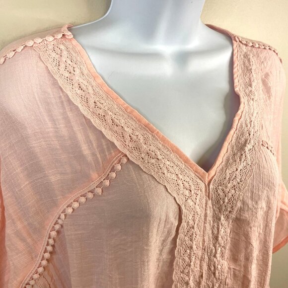 Jennie Marlis Womens Boho Coquette Crochet Lace Tunic Top Size PM Pink Flowy - Picture 4 of 11